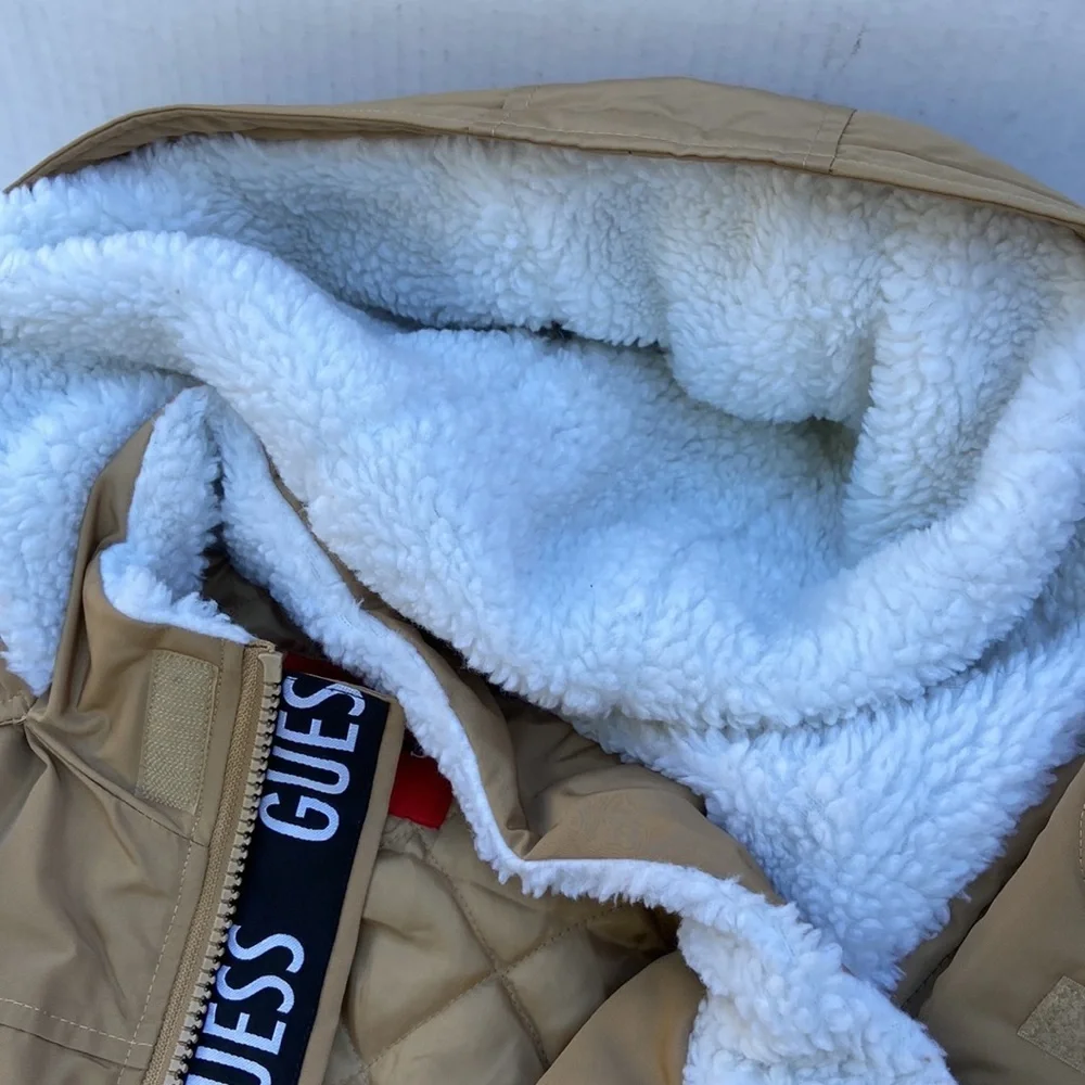 New GUESS Men's Fargo Winter Shearling-Trim Hooded Jacket SZ M